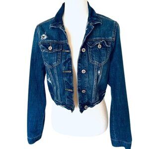 Hollister Crop Denim Jean Jacket – Ripped Stretch – Size S